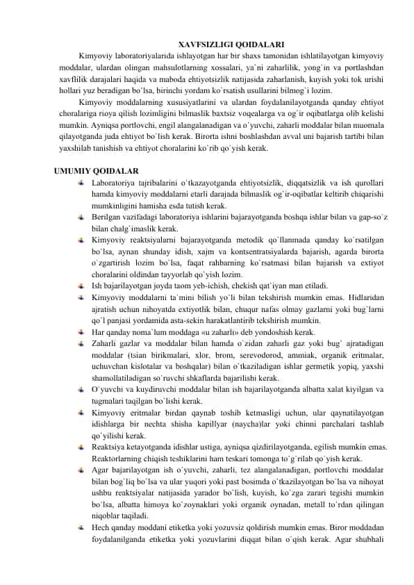 Xavfsizligi Qoidalari