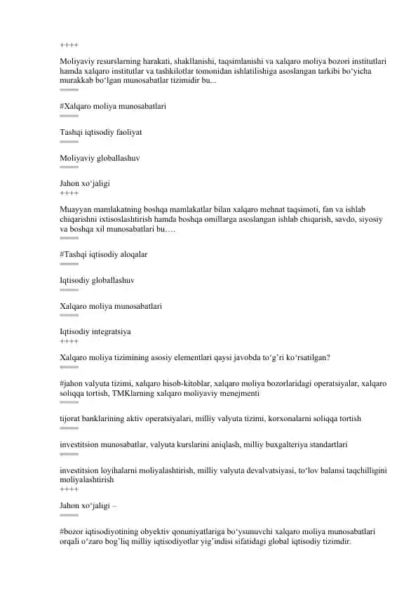 Xalqaro moliya munosabatlari va jahon iqtisodiyoti