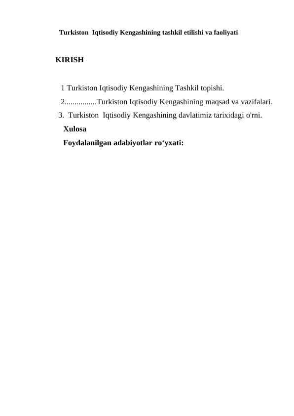 Turkiston Iqtisodiy Kengashining tashkil etilishi va faoliyati