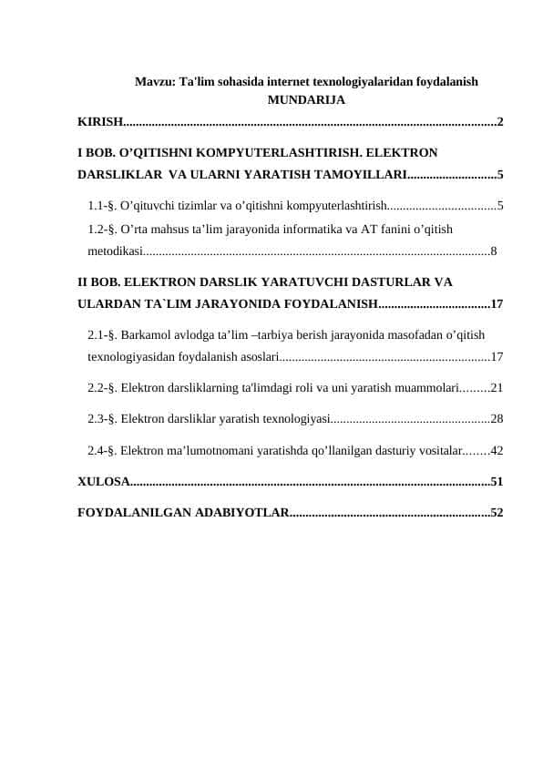 Ta'lim sohasida internet texnologiyalaridan foydalanish