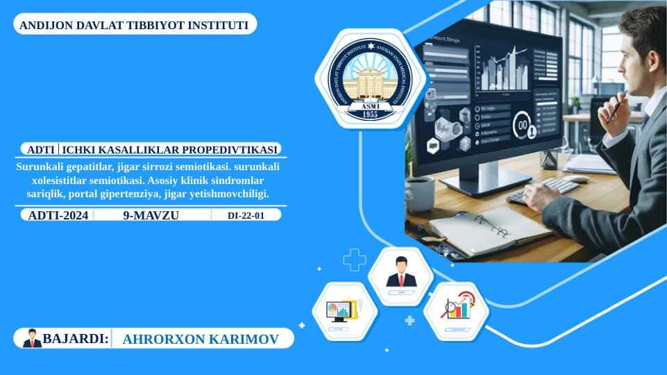 Surunkali gepatitlar, jigar sirrozi semiotikasi. surunkali xolesistitlar semiotikasi. Asosiy klinik sindromlar sariqlik, portal gipertenziya, jigar yetishmovchiligi.