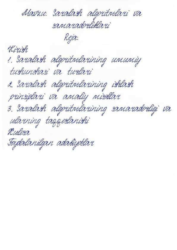 Saralash algoritmlari va samaradorliklari