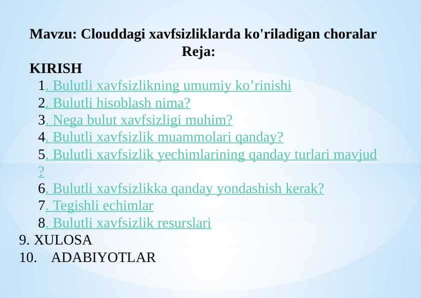 Clouddagi xavfsizliklarda ko'riladigan choralar