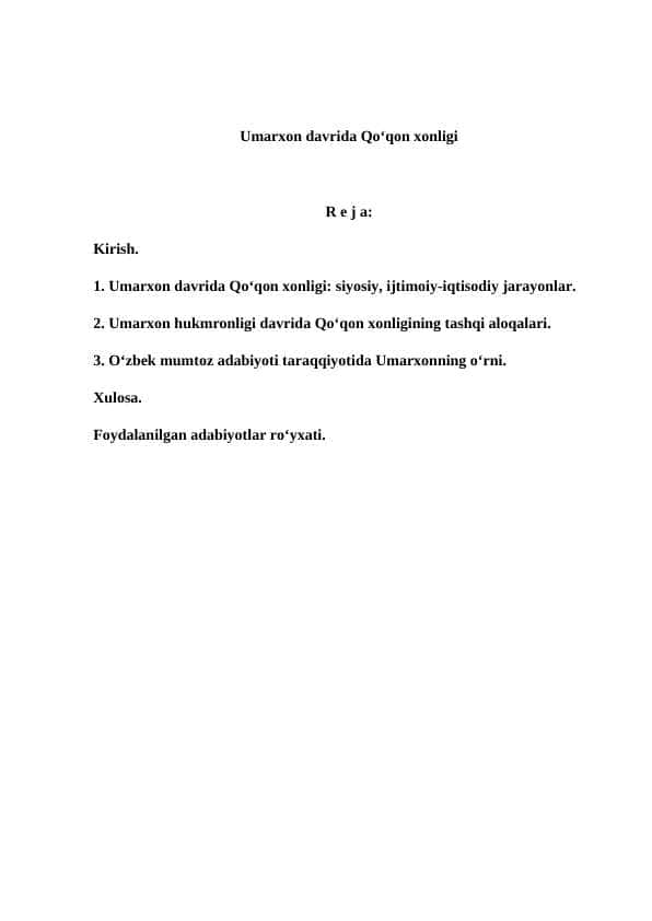 Umarxon davrida Qo‘qon xonligi