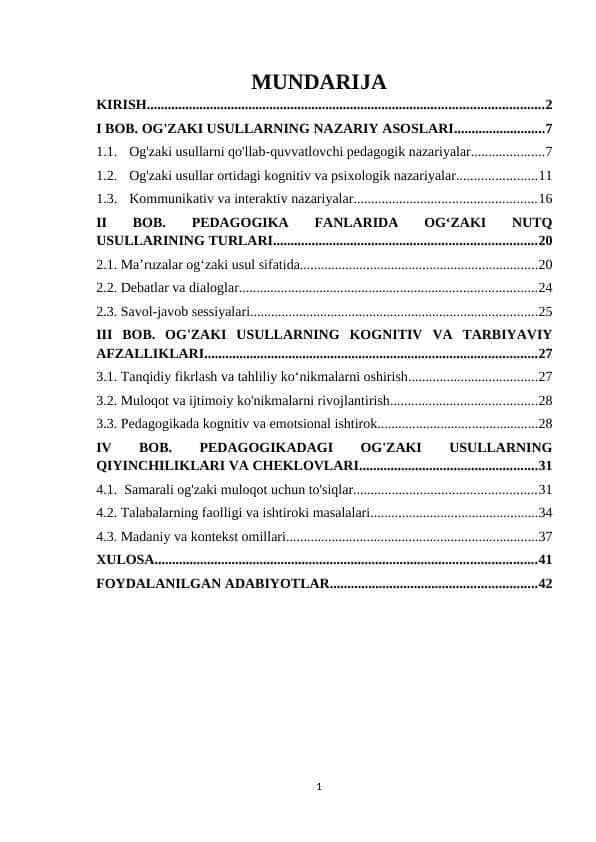 Pedagogik fanlarni o'qitishda og'zaki metodlardan foydalanish