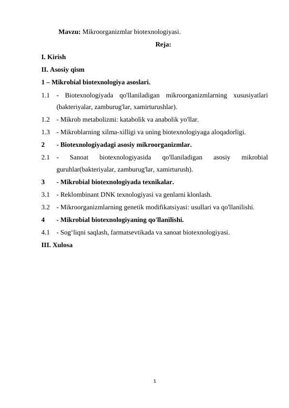 Mikroorganizmlar biotexnologiyasi