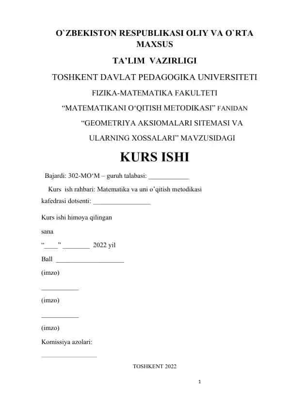 Geometriya Aksiomalari va Ularning Xossalari