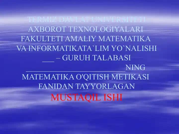 Mustaqil ish "Funksiyatushunchasining paydo bo'lishi va Teskari funksiya"