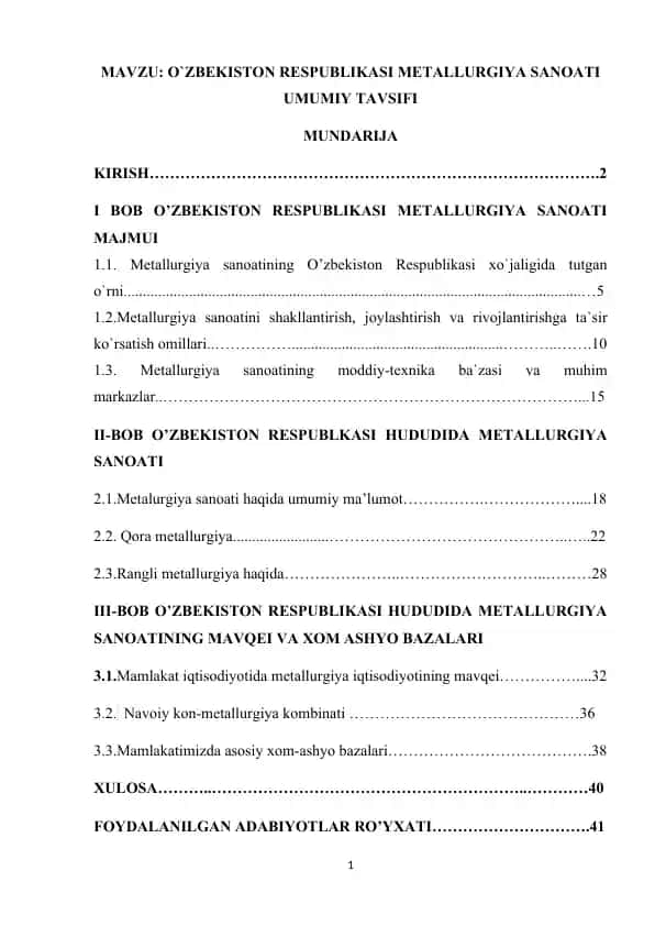 JAHON KIMYO SANOATI VA UNING RIVOJLANISH XUSUSIYATI kurs ishi