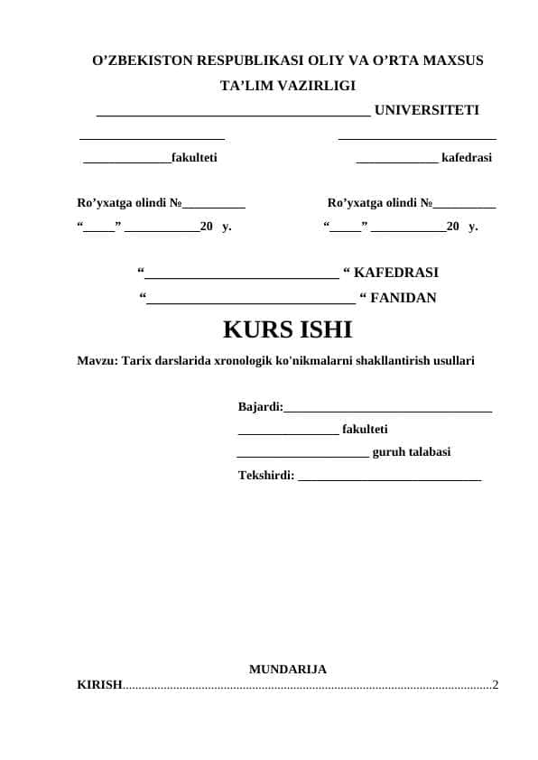 Tarix darslarida xronologik koʻnikmalarni shakllantirish usullari