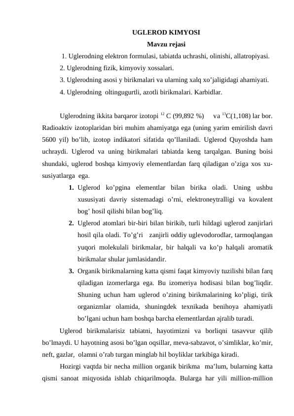 UGLЕRОD KIMYOSI