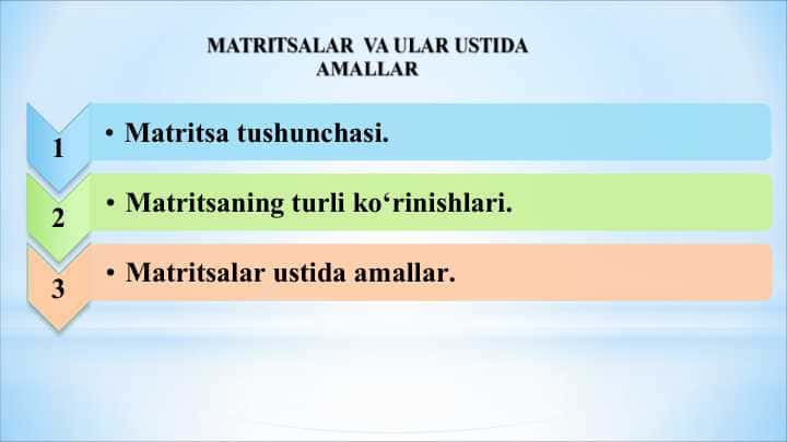 MATRITSALAR VA ULAR USTIDA AMALLAR