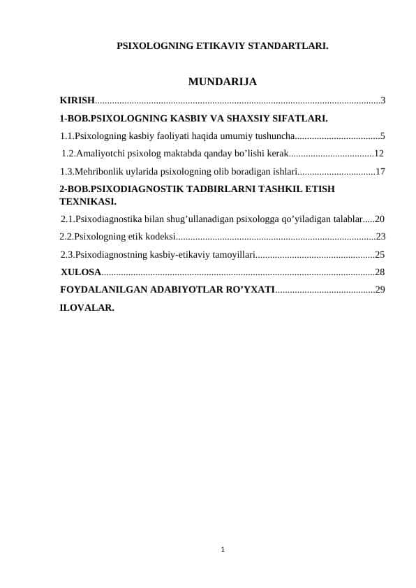 PSIXOLOGNING ETIKAVIY STANDARTLARI.
