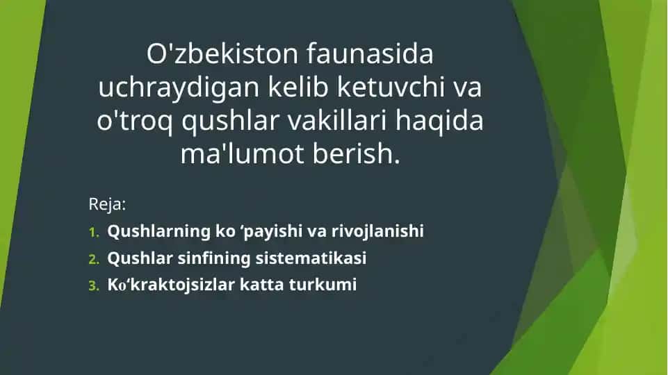 O'zbekiston faunasida uchraydigan kelib ketuvchi va o'troq qushlar vakillari haqida