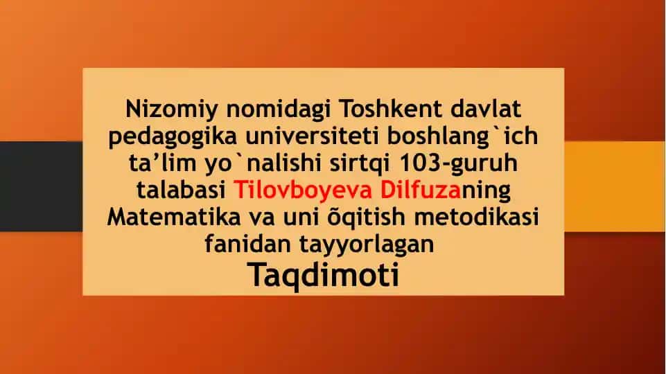 Matematika va uni õqitish metodikasi