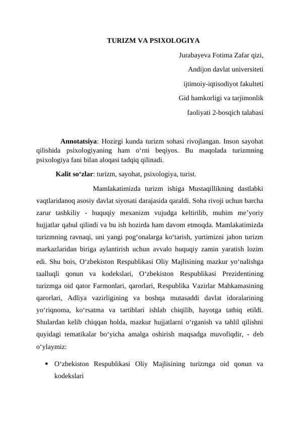 Turizm va psixologiya
