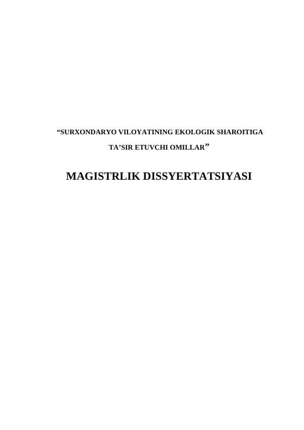 SURXONDARYO VILOYATINING EKOLOGIK SHAROITIGA TA’SIR ETUVCHI OMILLAR
