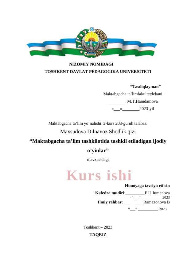 Maktabgacha taʼlim tashkilotida tashkil etadigan ijodiy oʻyinlar