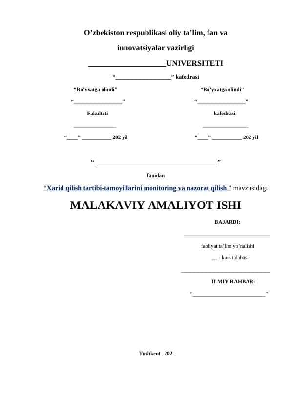 Xarid qilish tartibi-tamoyillarini monitoring va nazorat qilish