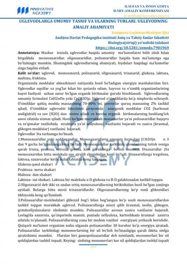 Uglevodlarga umumiy tasnif va ularning turlari