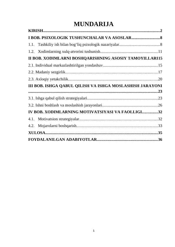 Tashkilotda xodimlar bilan ishlashning o’ziga xosligi