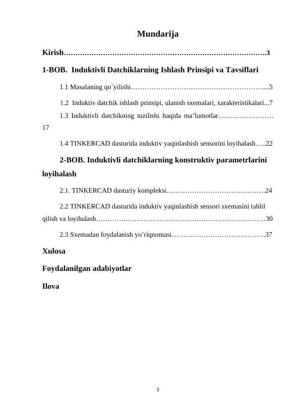 Induktivli Datchiklarning Ishlash Prinsipi va Tavsiflari(kurs ishi)