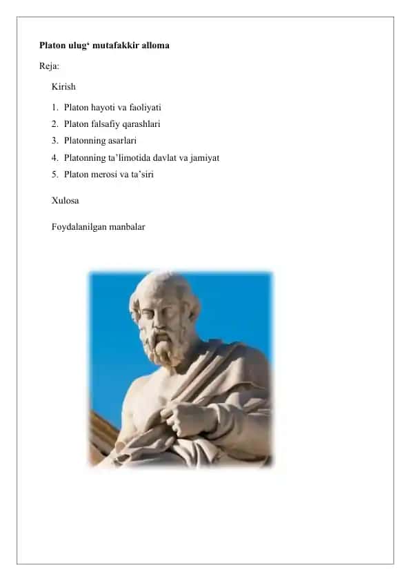 Platon ulug‘ mutafakkir alloma