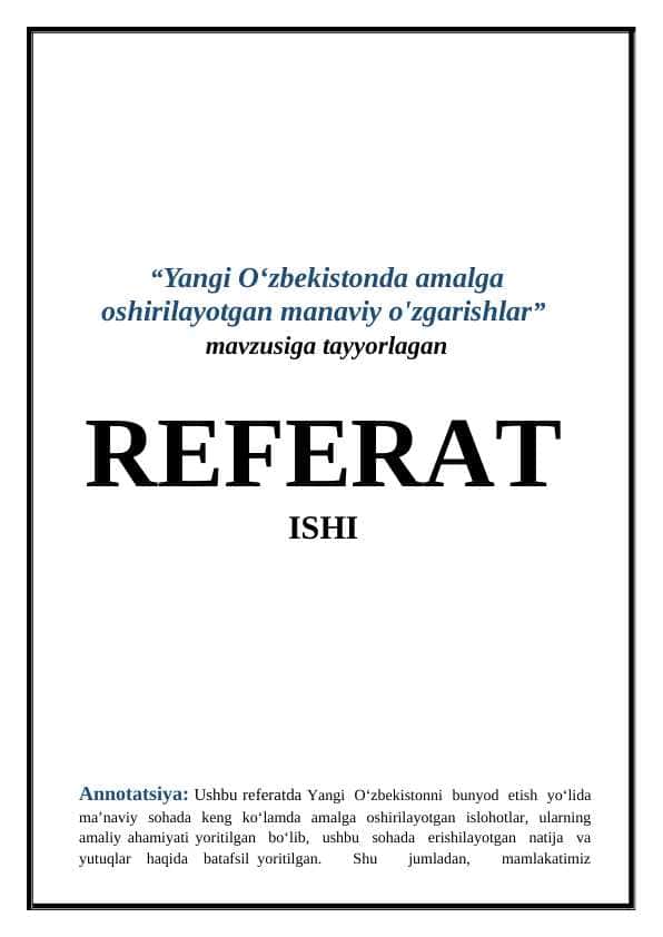 Yangi Oʻzbekistonda amalga oshirilayotgan manaviy o'zgarishlar