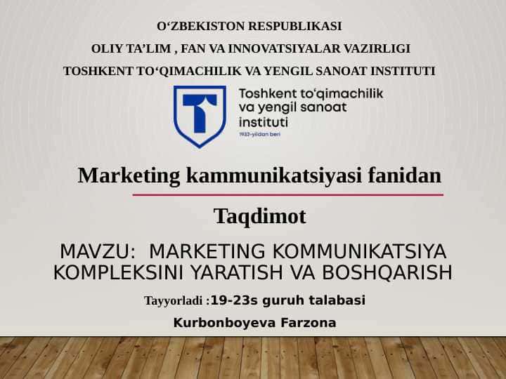 Marketing kommunikatsiya kompleksini yaratish va boshqarish