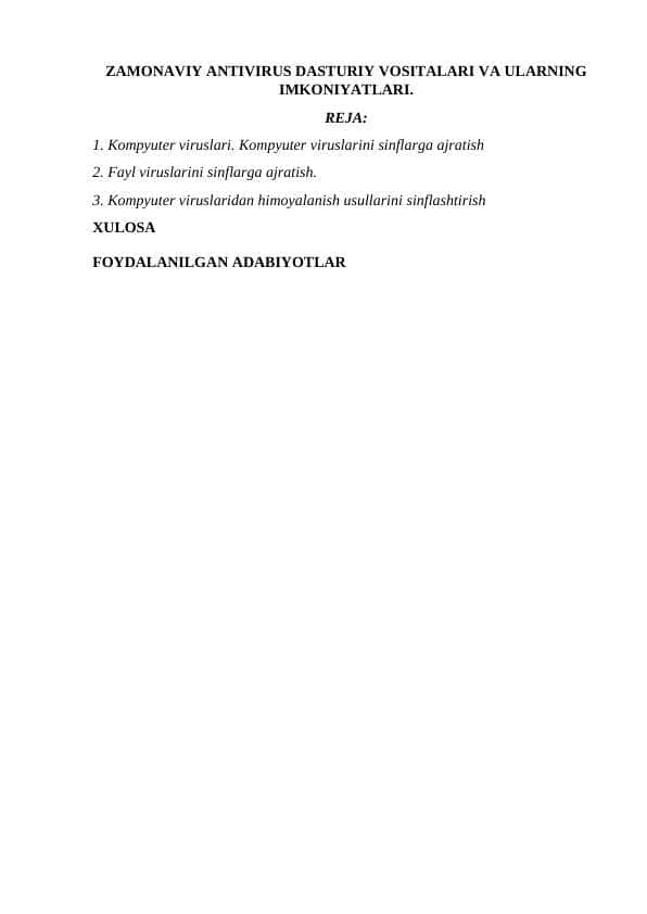 ZAMONAVIY ANTIVIRUS DASTURIY VOSITALARI VA ULARNING IMKONIYATLARI.