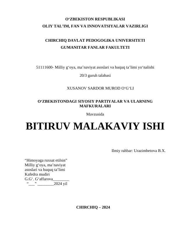 O'ZBEKISTONDAGI SIYOSIY PARTIYALAR VA ULARNING MAFKURALAR