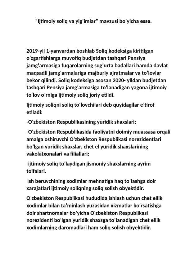 “Ijtimoiy soliq va yig’imlar”