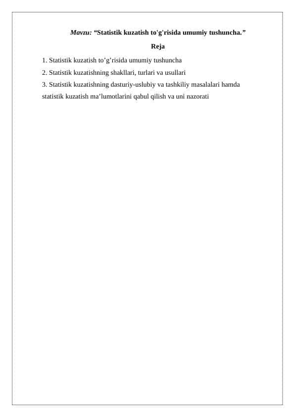 Statistik kuzatish to'g'risida umumiy tushuncha.