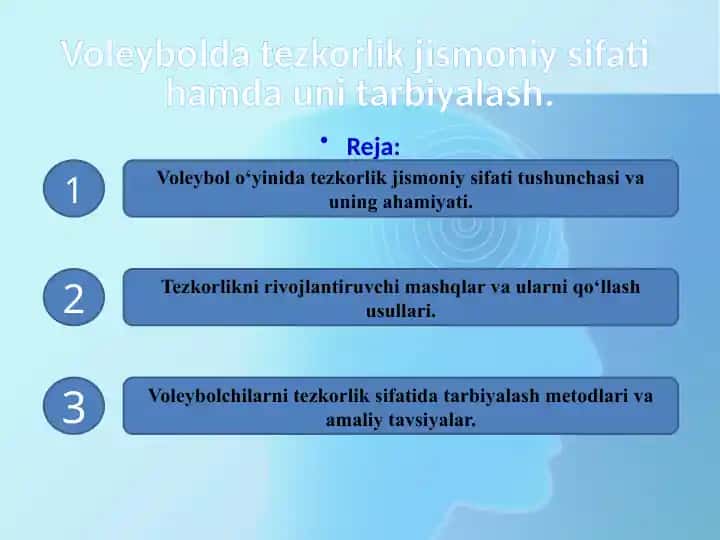 Voleybolda tezkorlik jismoniy sifati hamda uni tarbiyalash.