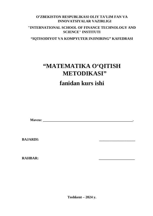3-4 SINFLARDA MATEMATIKA O`QITISH JARAYONIDA EKOLOGIK TARBIYA BERISH METODIKASI