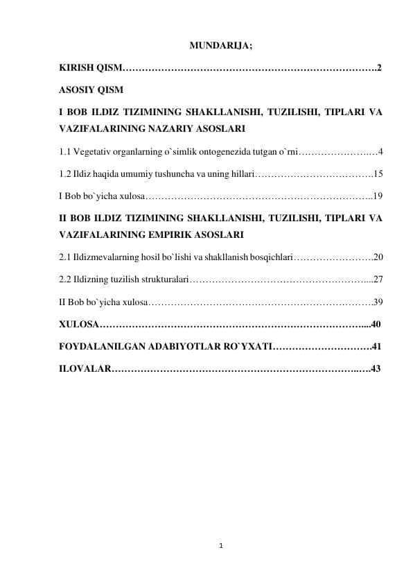 ILDIZ TIZIMINING SHAKLLANISHI, TUZILISHI, TIPLARI VA VAZIFALARI kurs ishi tayyor