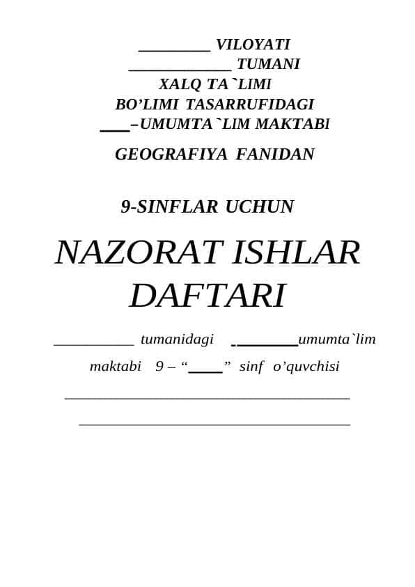 9-sinf geografiya nazorat ishi
