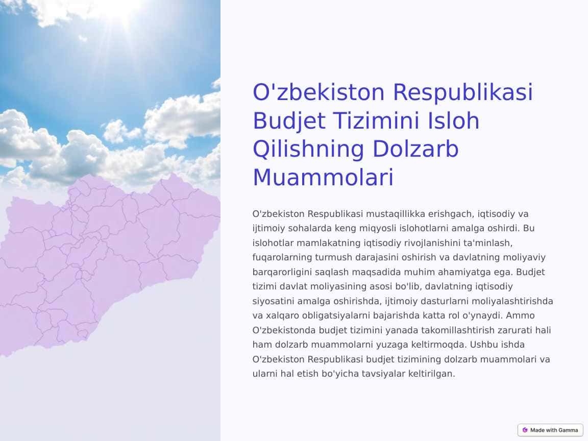 O'zbekiston Respublikasi budjet tizimini isloh qilishning dolzarb muammolari