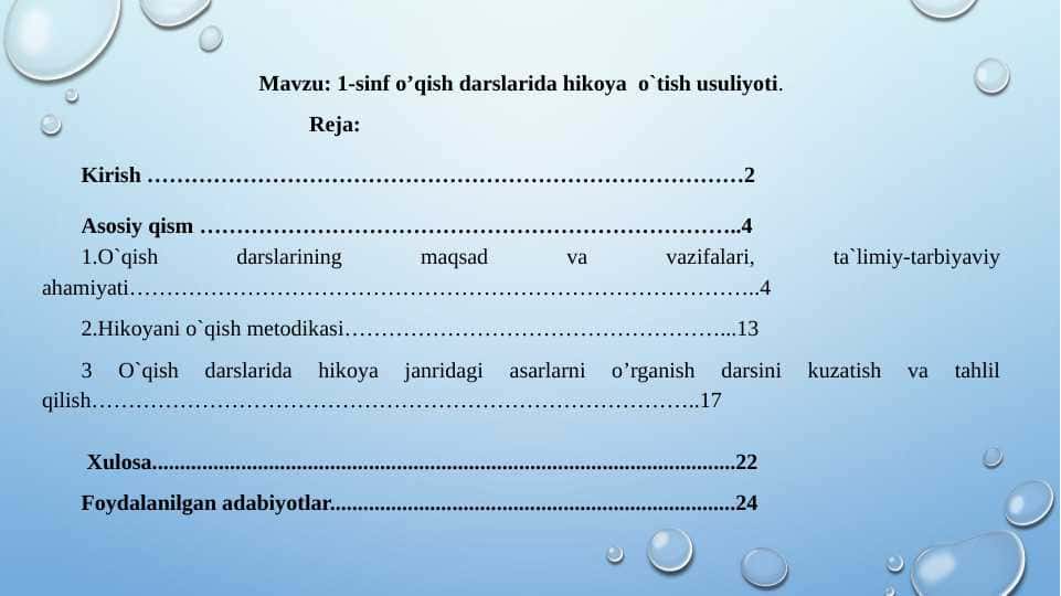1-sinf o’qish darslarida hikoya o`tish usuliyoti