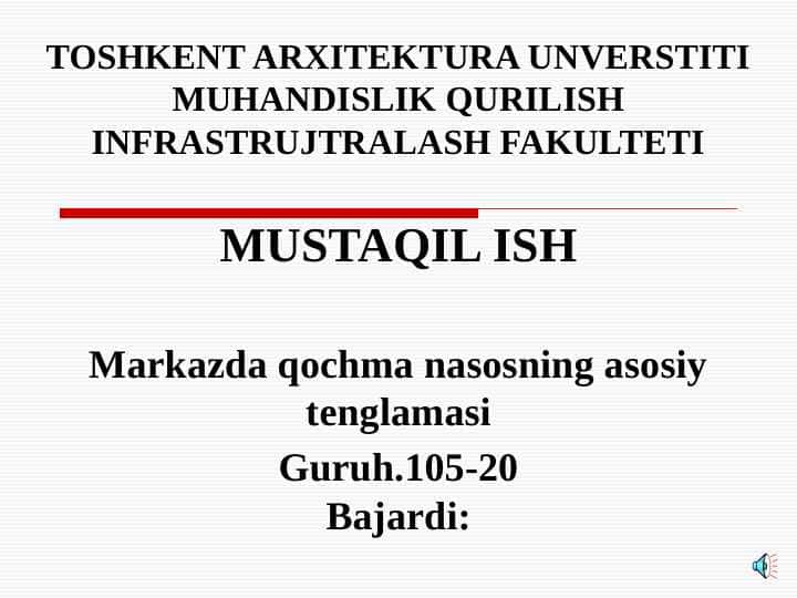 Markazda qochma nasosning asosiy tenglamasi