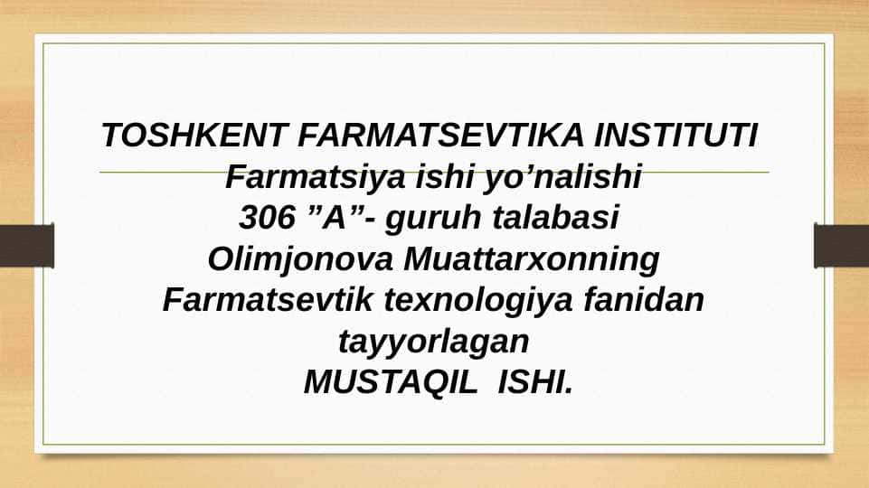 Mahalliy xomashyolardan yurak-qon aylanish sistemasida ishlatiladigan fitoichimliklar texnologiyasi.