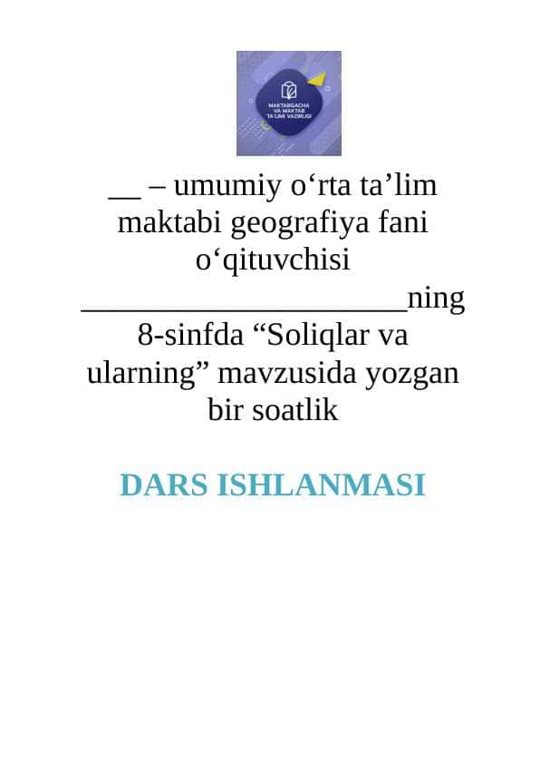 8_sinf_iqtisodiy_bilim_asoslari_Soliqlar_va_ularning_turlari dars ishlanma