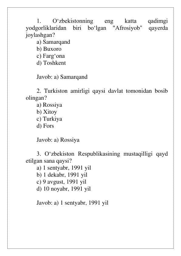 Tarix test