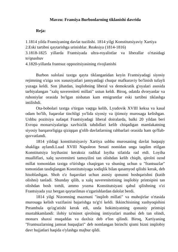 Fransiyada Burbonlarning tiklanish davri