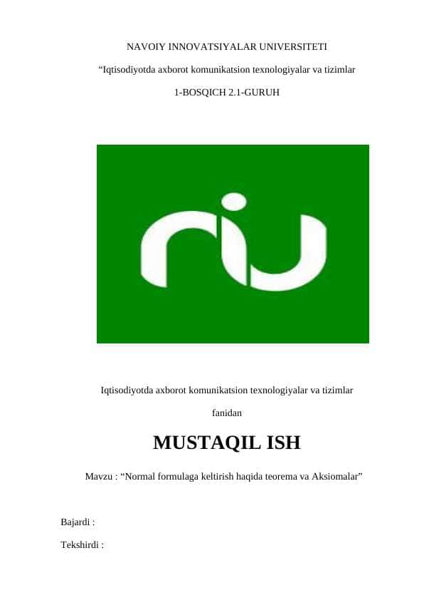 Normal formulaga keltirish haqida teorema va Aksiomalar