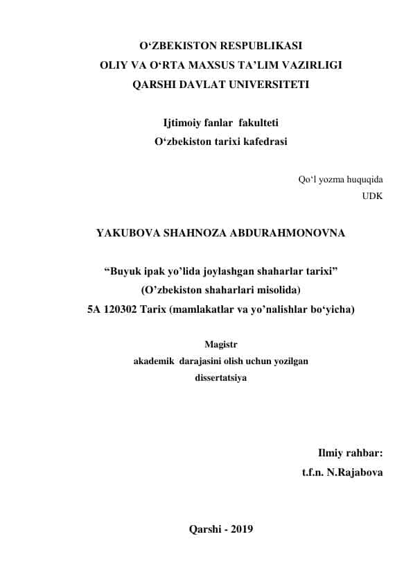 Buyuk ipak yo’lida joylashgan shaharlar tarixi