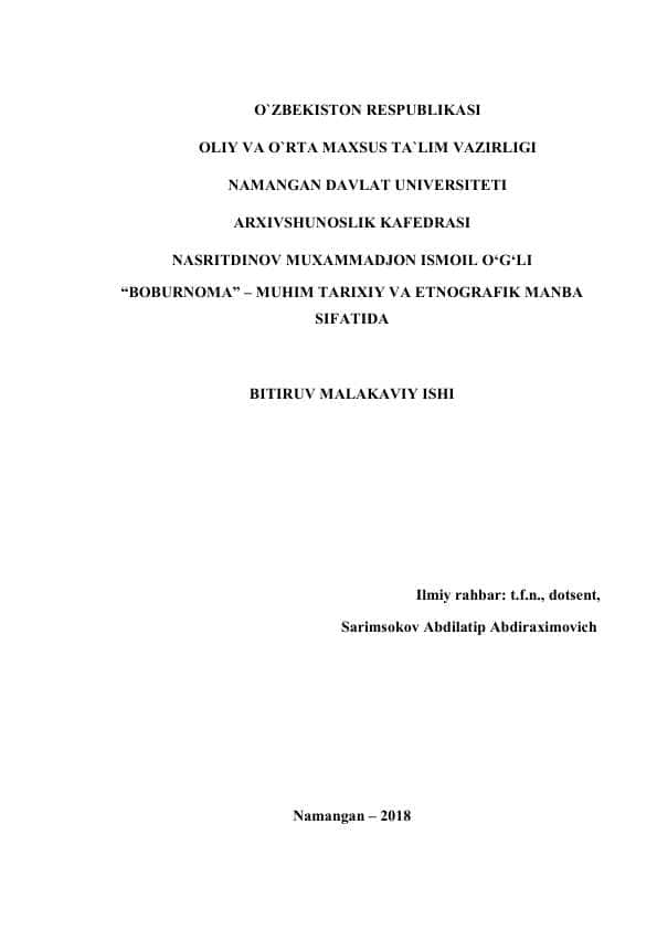 BOBURNOMA” – MUHIM TARIXIY VA ETNOGRAFIK MANBA SIFATIDA