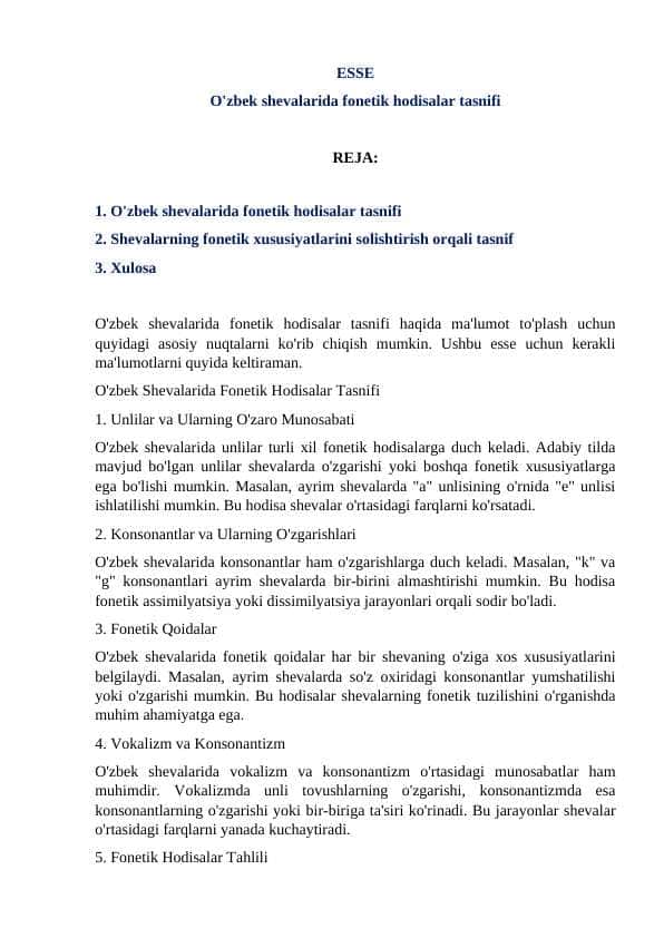 O'zbek shevalarida fonetik hodisalar tasnifi