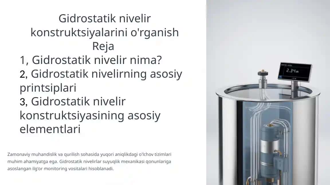 Gidrostatik nivelir konstruktsiyalarini o'rganish