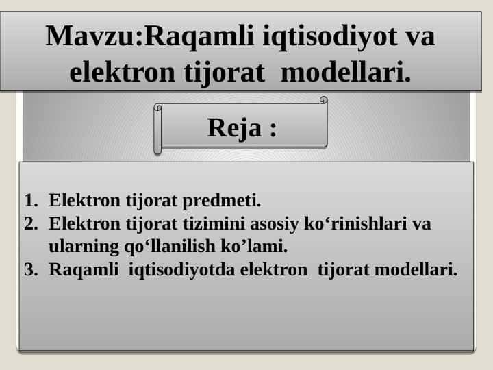 Raqamli iqtisodiyot va elektron tijorat modellari